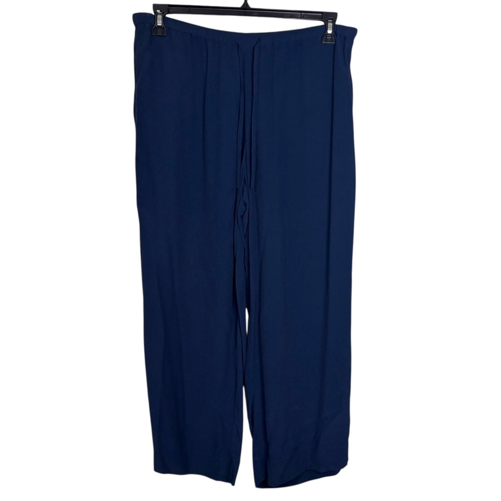 J Jill Womens Medium Wide Leg Ankle Pants Navy Blue Rayon Drawstring Coastal